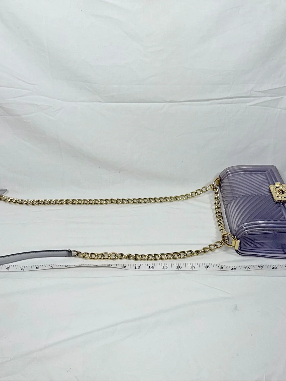 Translucent Purple Jelly Crossbody Bag Gold Chain Chevron Flap Shoulder Purse OS - Picture 6 of 10